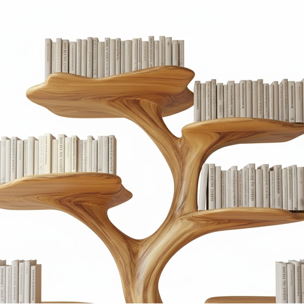 Handcrafted Tree Branch Bookshelf – Solid Wood Wall-Mounted Art Shelf Handmade Furniture