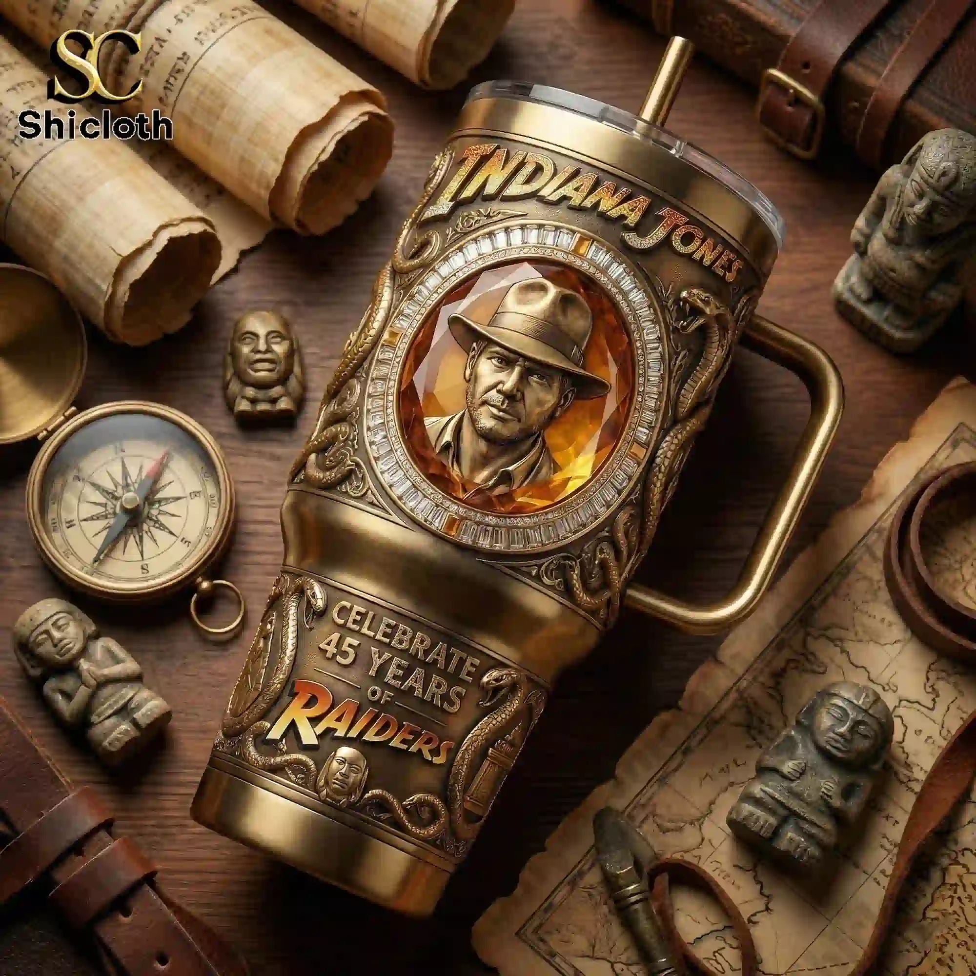Indiana Jones Raiders of the Lost Ark 45 Years Celebration Insulated Tumbler With Handle