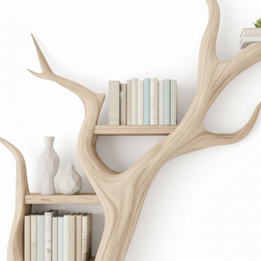 Tree-Shaped TV Stand & Bookshelf Unit – Handcrafted Solid Wood Wall Display