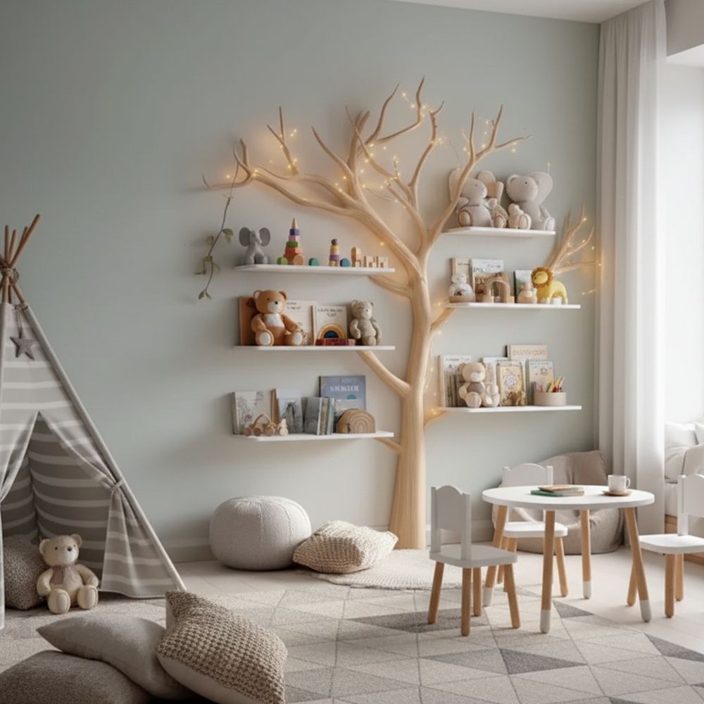 Handmade Montessori Tree Bookshelf Kids – Solid Wood Floating Shelves Bookcase Nursery