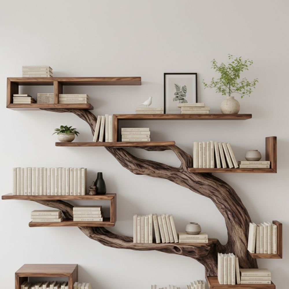 Rustic Christmas Tree Bookshelf – Handcrafted Solid Wood Wall Display