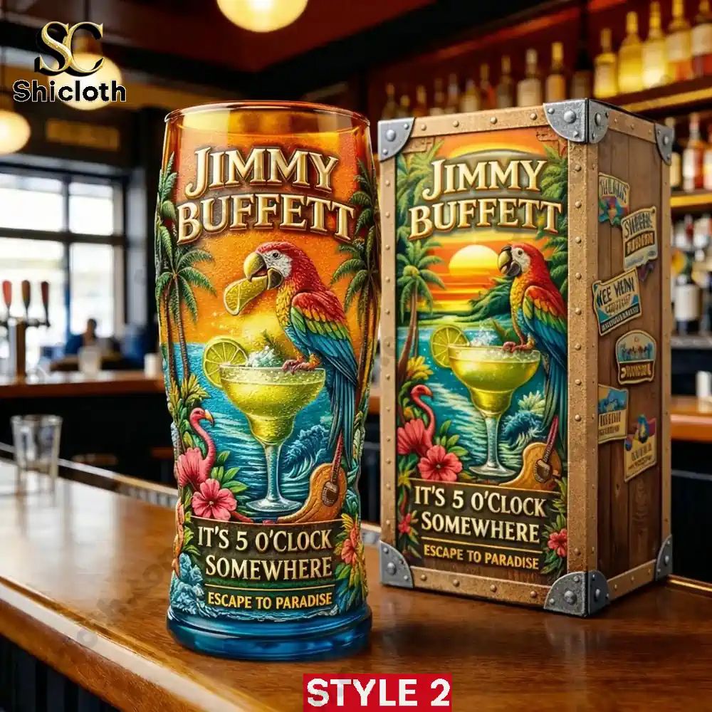 Jimmy Buffett It’s 5 O’Clock Somewhere Tropical 3D Relief Pint Glass