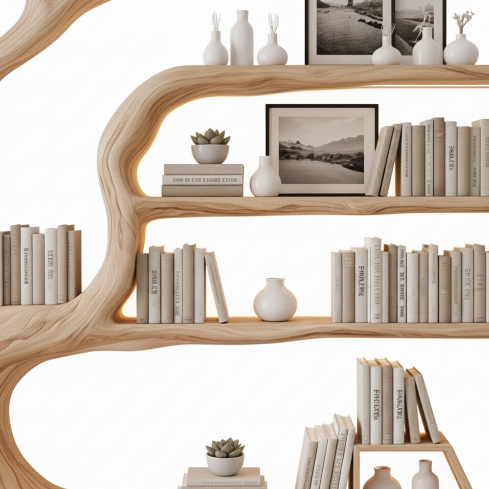 Rustic Tree Bookshelf – Handmade Wall-Mounted Shelf with Artistic Branch Design
