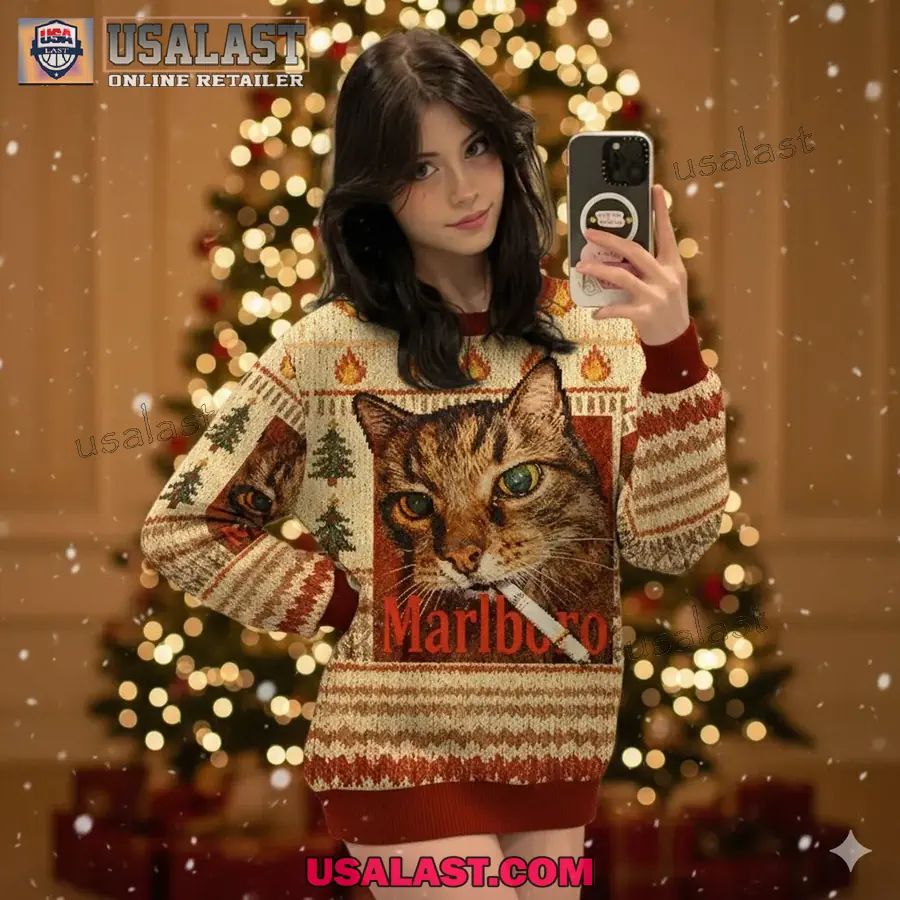 Marlboro Smoking Cat Meme Christmas Ugly Sweater
