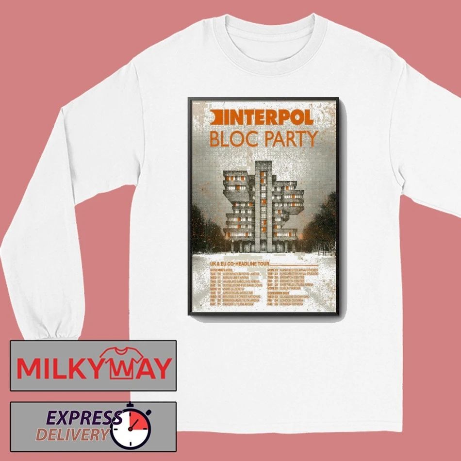 Interpol Uk And EU CO-Headline 2025 Tour Bloc Party Poster shirt