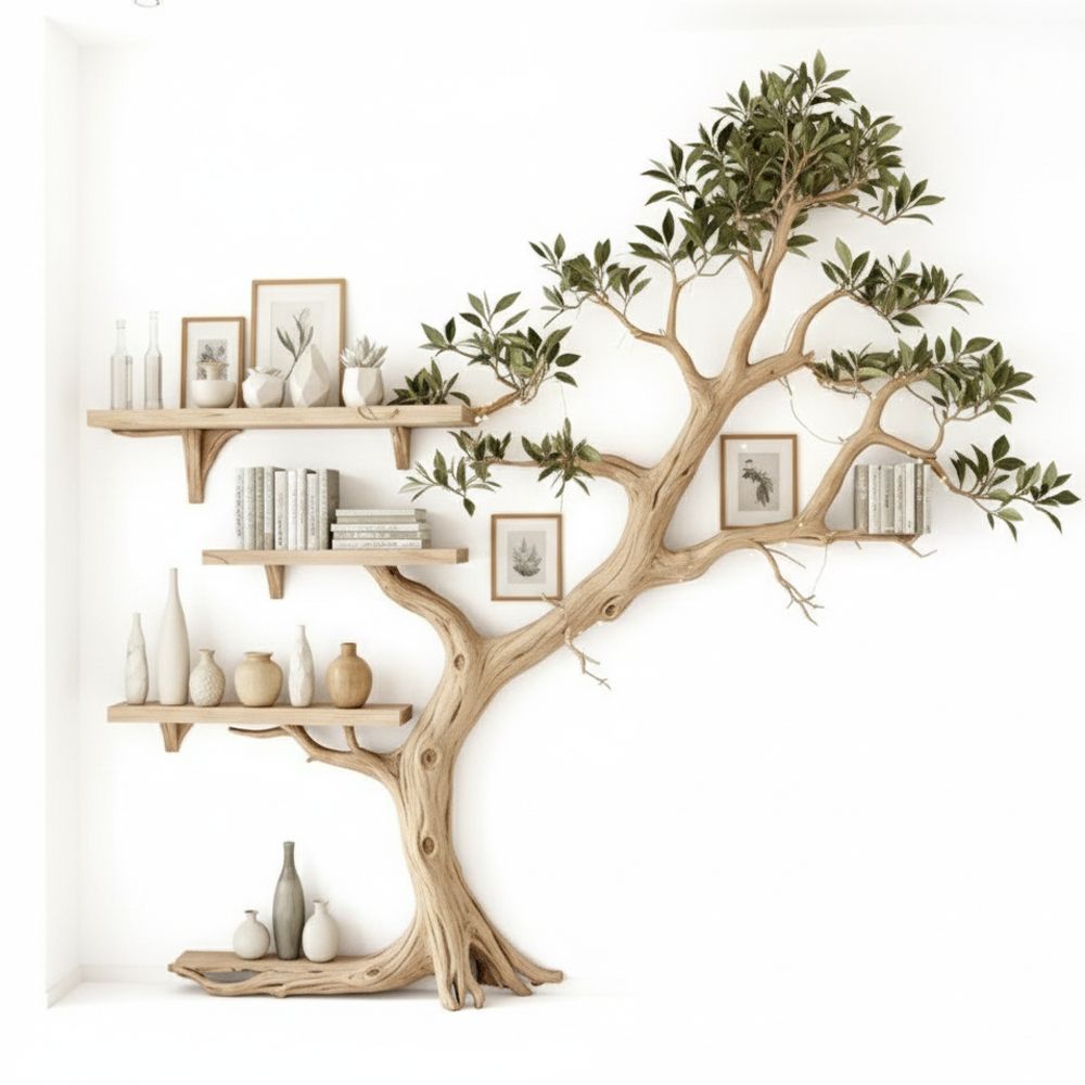 Tree-Shaped Wooden Bookshelf – Unique Handmade Design for Book Storage & Home Decor