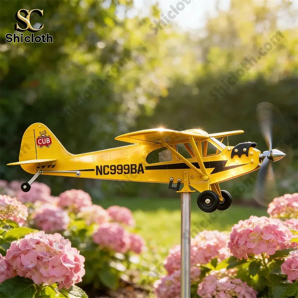 Piper Cub Vintage Metal Airplane Wind Spinner For Garden
