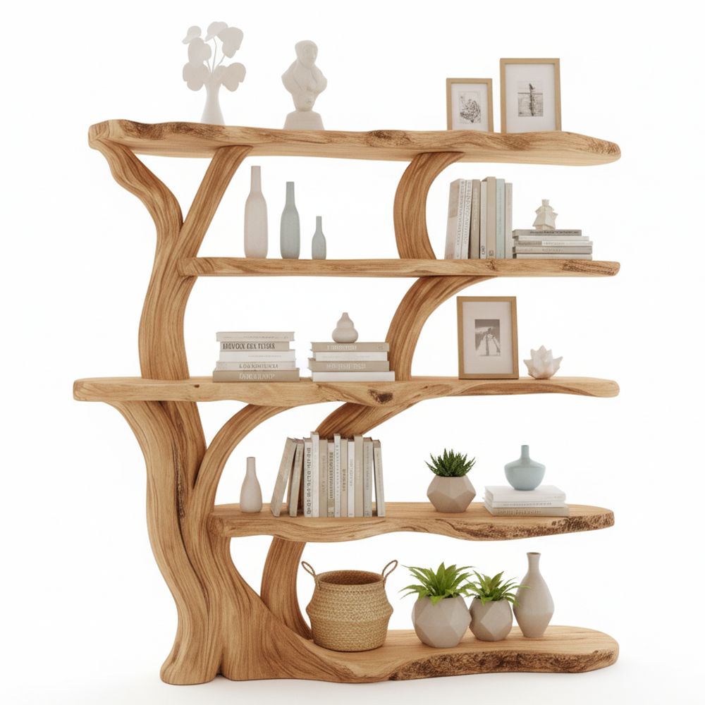 Handcrafted Tree Branch Bookshelf – Solid Wood Tree Branch Wall Shelf