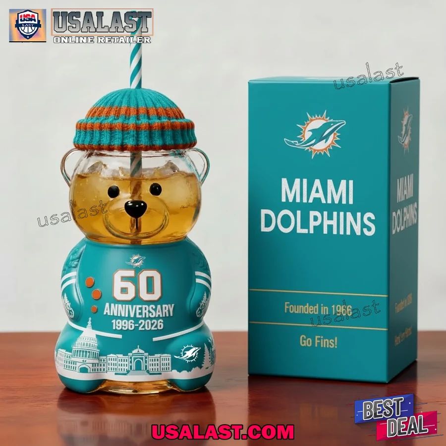 Miami Dolphins 60th Anniversary Bear Glass Cup