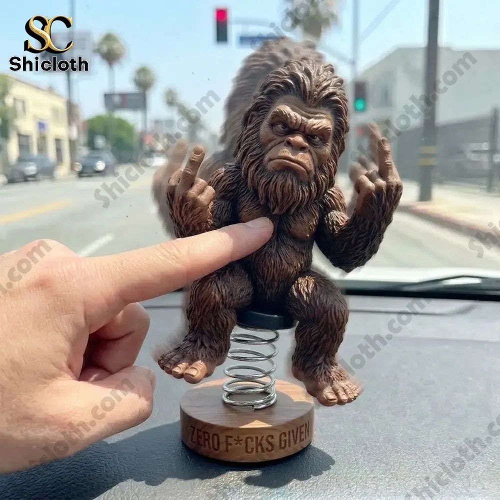 Bigfoot “Zero F_cks Given” Decor Car Dashboard Bobblehead