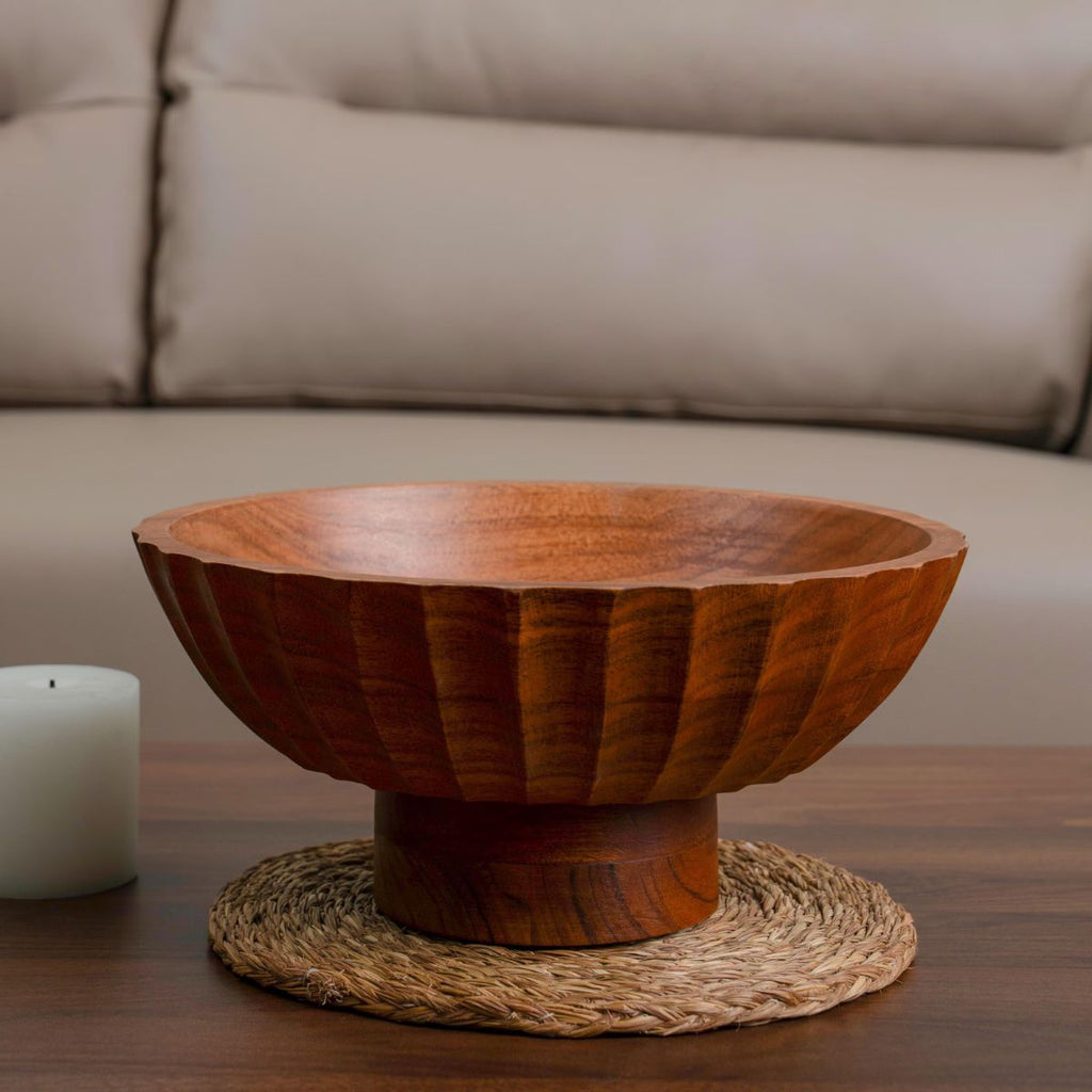 Luxe Designs Elevated Wooden Footed Bowl – Handcrafted Centerpiece