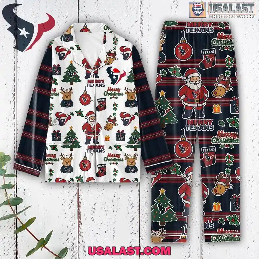 Houston Texans Plaid Button Pajamas Set