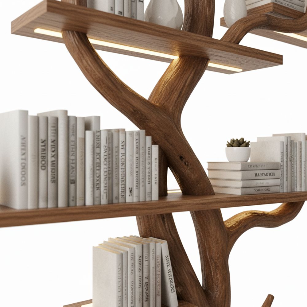 Handcrafted Tree Branch Bookshelf – Solid Wood Wall-Mounted Shelf Natural Living Room Decor