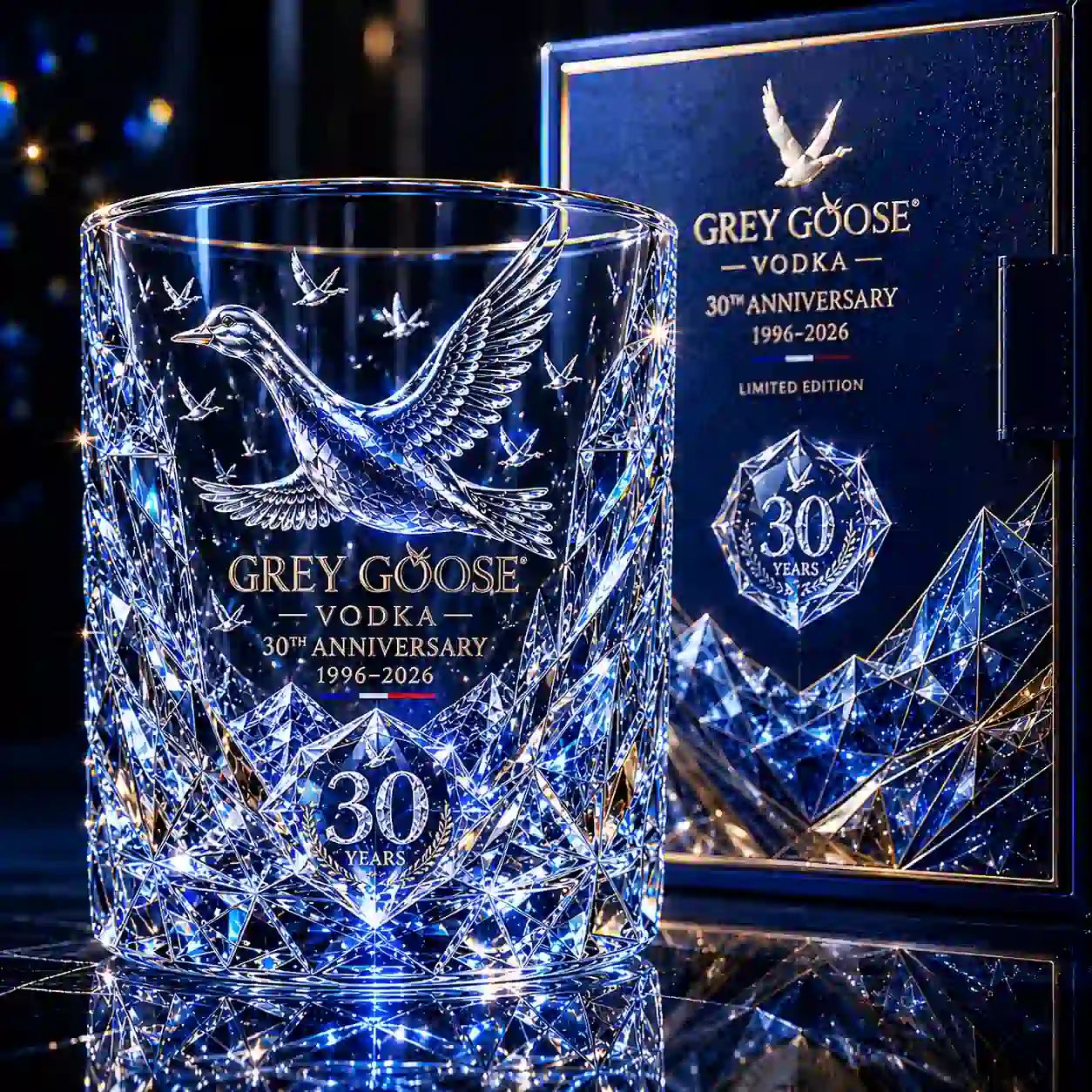 Grey Goose 30th Anniversary Bottle And Glass Combo Set