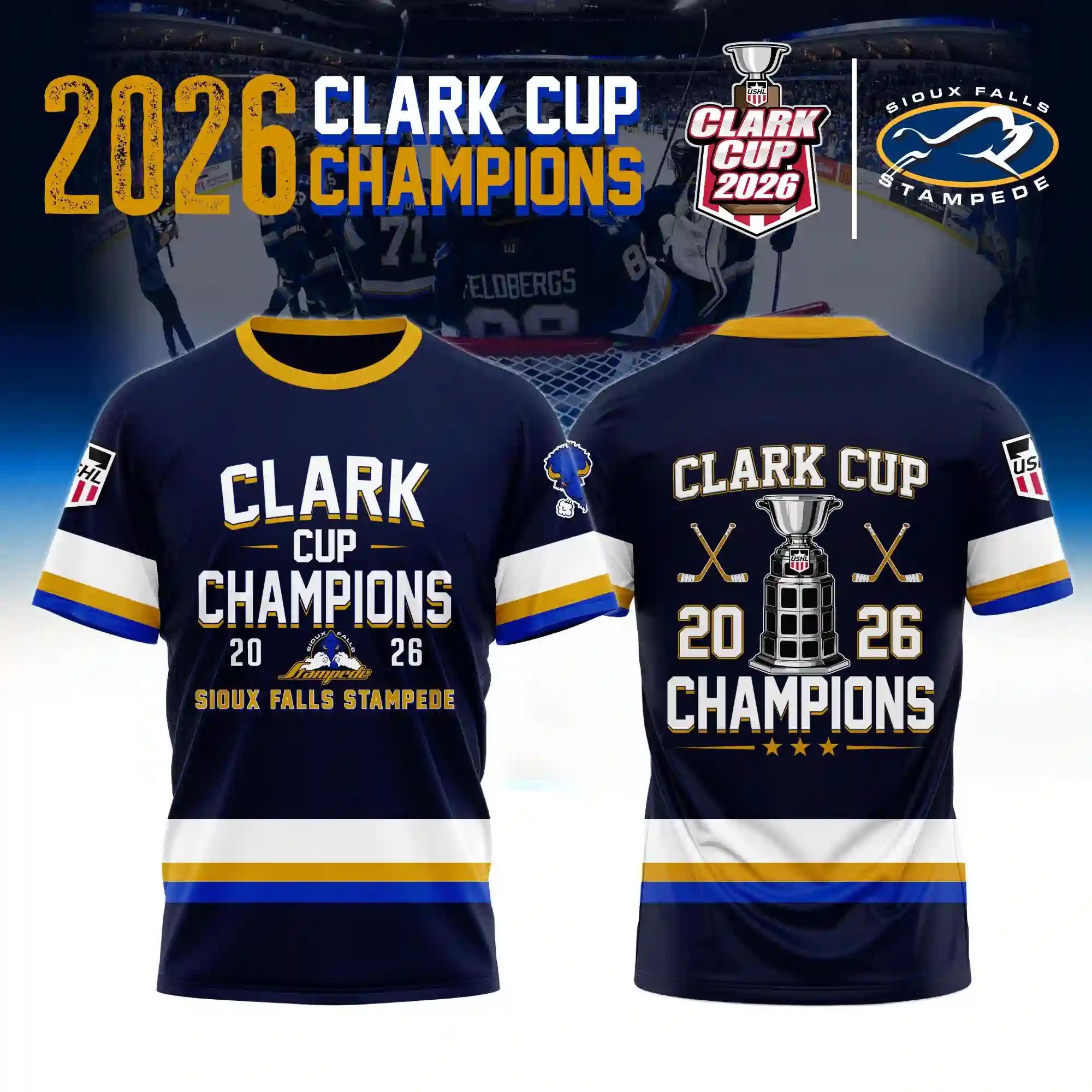 Sioux Falls Stampede Clark Cup Champions 2026 Hockey Jersey