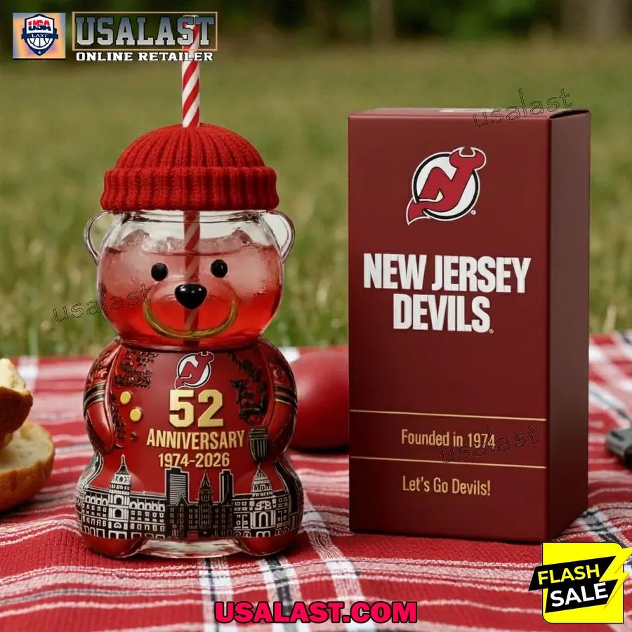 New Jersey Devils 52nd Anniversary 1974-2026 Bear Glass Bottle