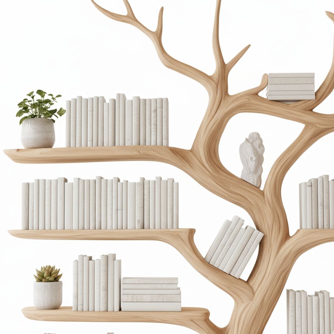 Carved Tree Branch Bookshelf, Handmade Shelf, Rustic Decor