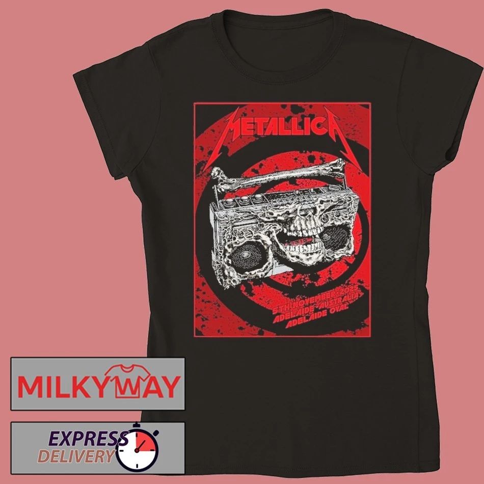 Metallica M72 Adelaide Australia 2025 Venue Poster At Adelaide Oval On November 5 2025 Skeleton Radio Boombox From Hell T-Shirt