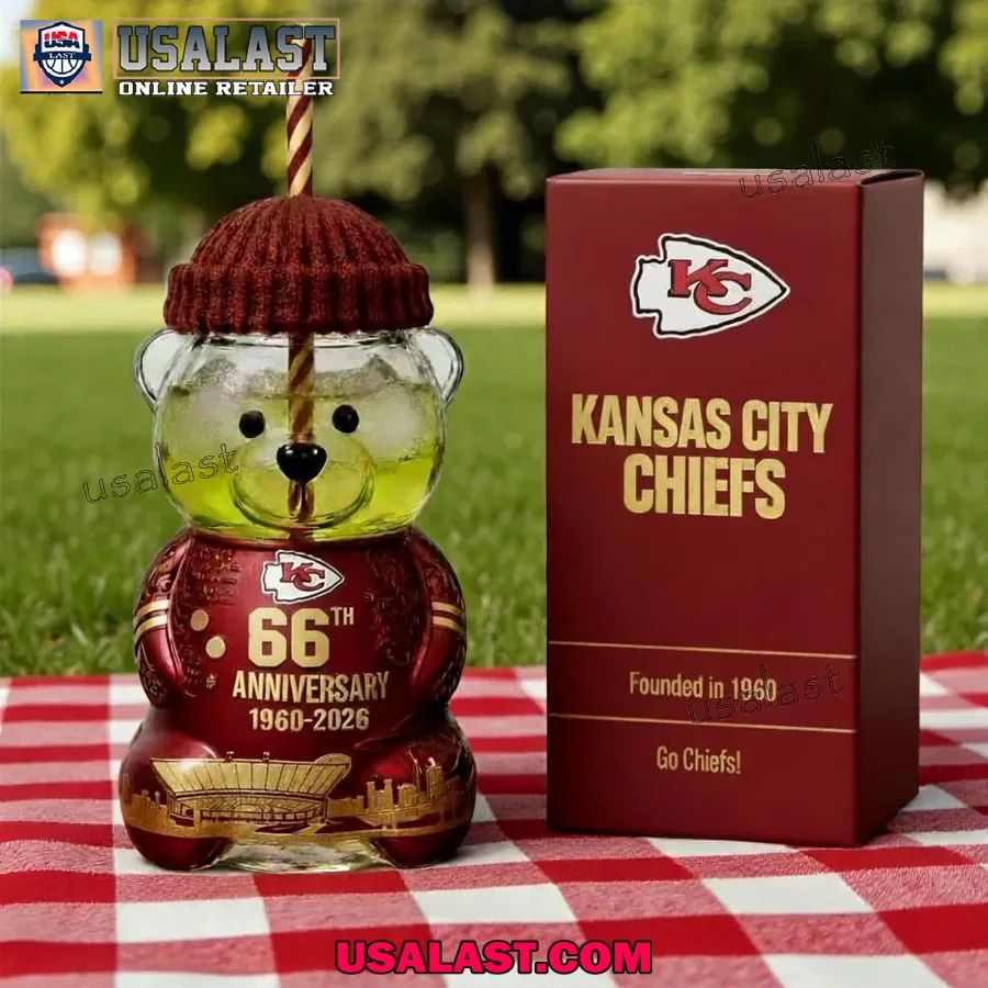 Kansas City Chiefs 66th Anniversary Collectible Bear Glass Cup