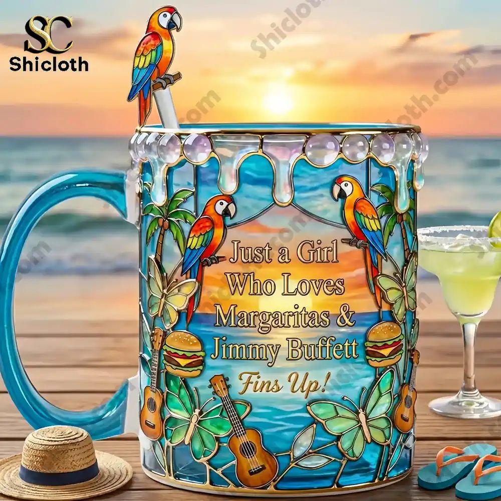 Jimmy Buffett Tropical Island Stained Glass Mug