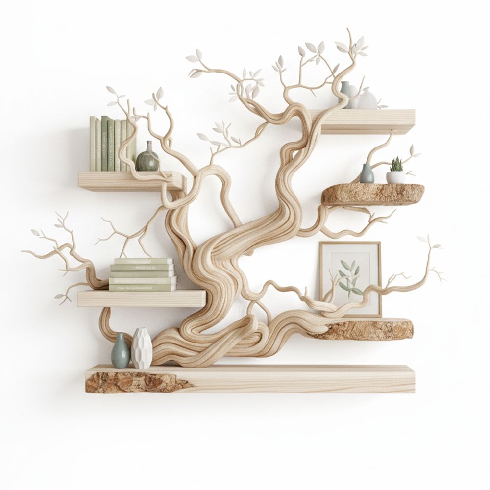 Tree Branch Bookshelf – Handmade Solid Wooden Wall Shelf