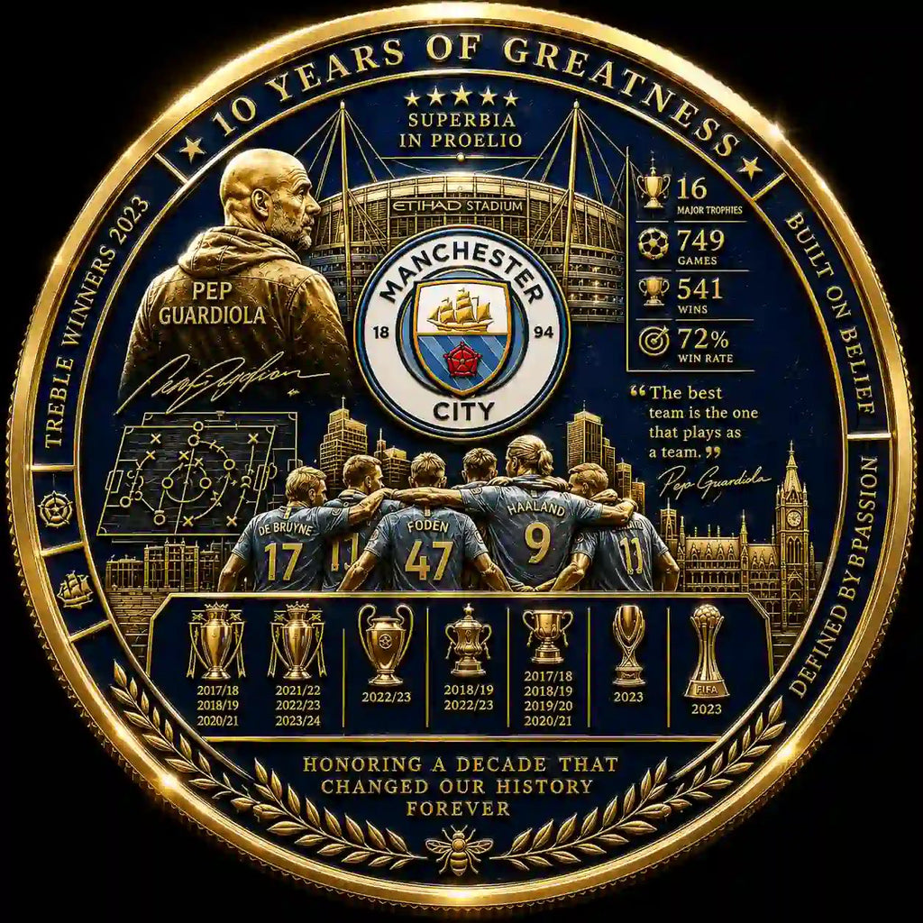 Man City Pep Guardiola 10 Years of Greatness Commemorative Challenge Coin
