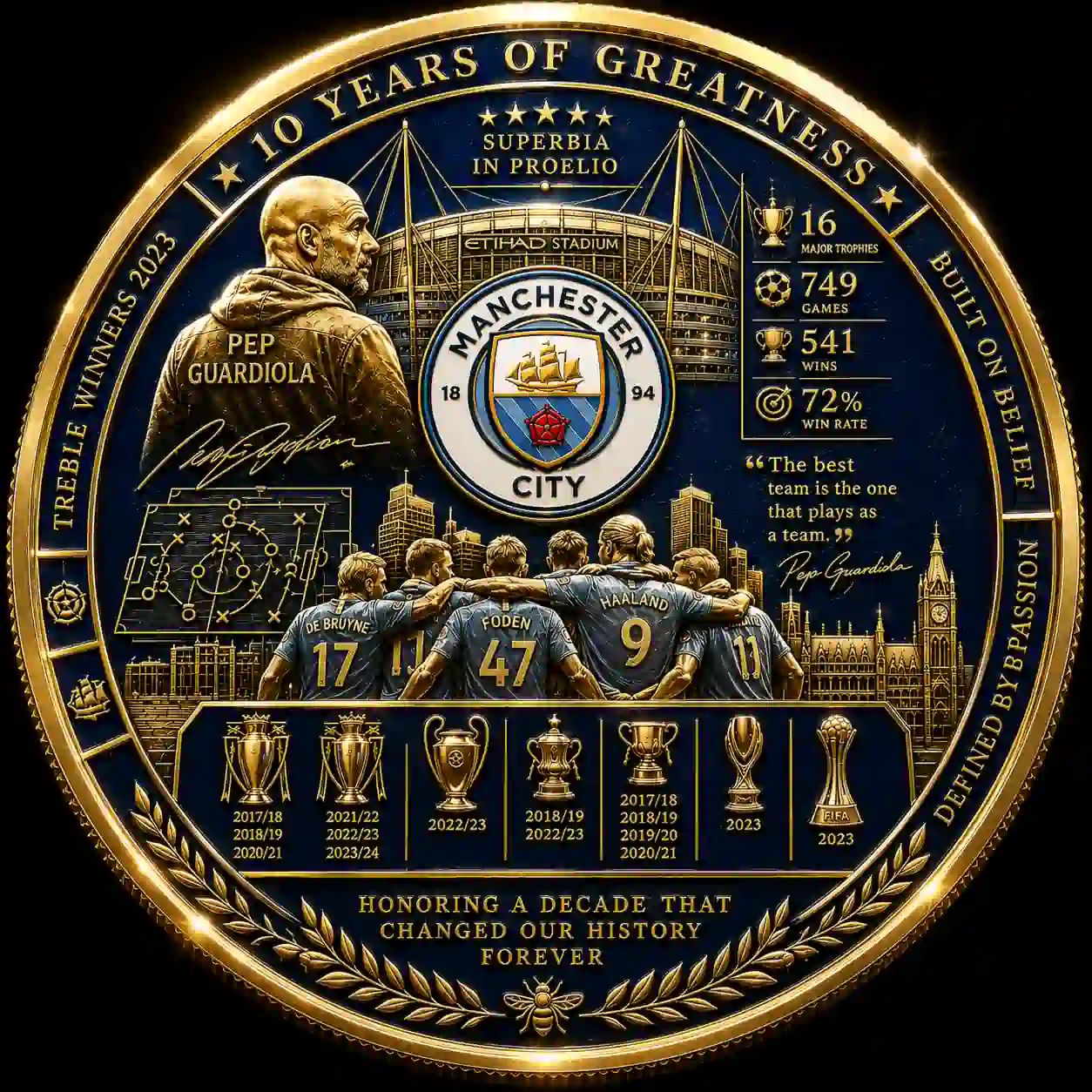 Man City Pep Guardiola 10 Years of Greatness Commemorative Challenge Coin