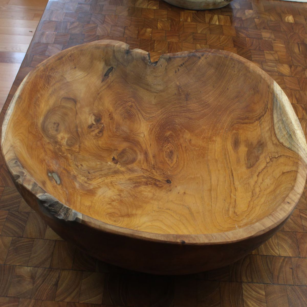 Live Edge Hand-Carved Teak Root Serving Bowl