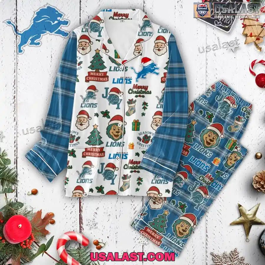 Detroit Lions Plaid Button Pajamas Set