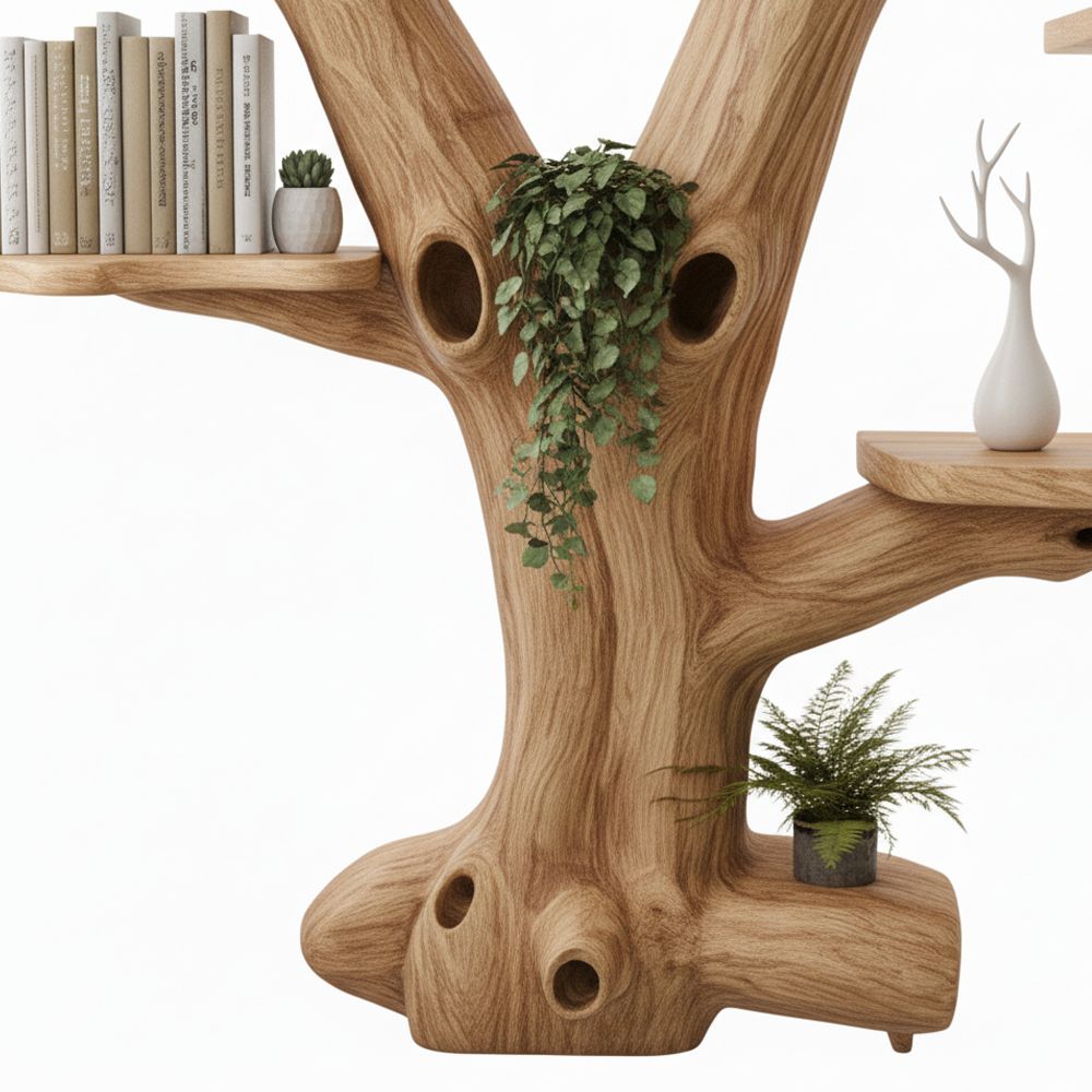 Wall-Mounted Tree Bookshelf – Handcrafted Vertical Wooden Bookcase Unique Modern Home Decor Gift