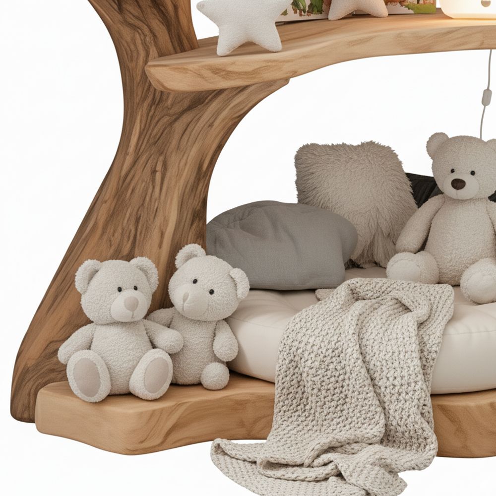Tree Shaped Bookshelf Natural Wood – Handmade Wooden Wall Shelf with Artistic Branch Design