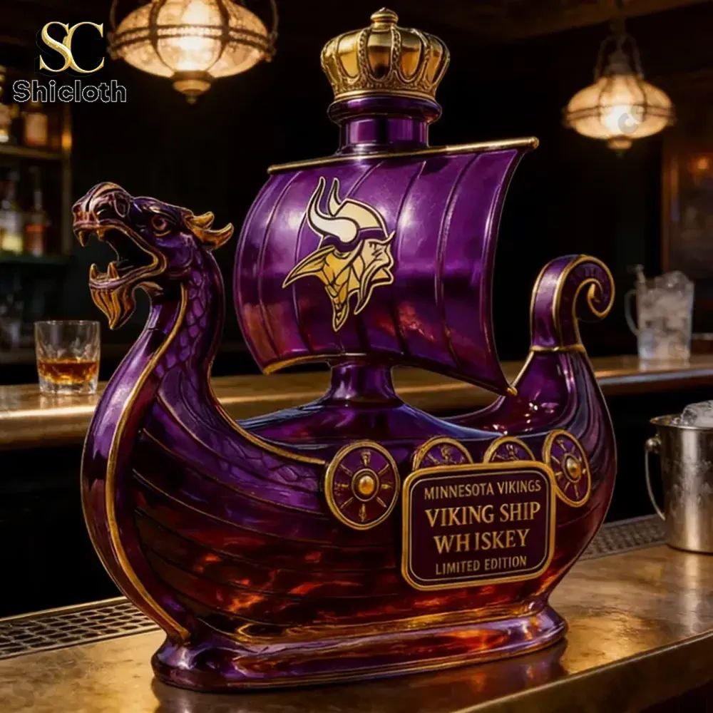 Minnesota Vikings Dragon?Head Ship Custom Whiskey Bottle