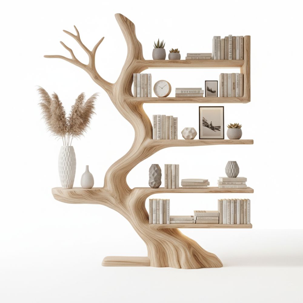 Handcrafted Driftwood Tree Branch Corner Shelf – Floating Mid-Century Bookcase, Custom Rustic Wall-Mounted Home Decor