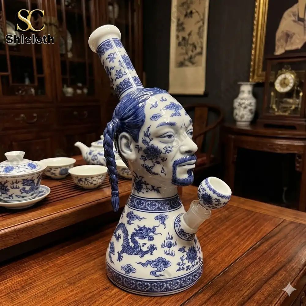 Snoop Dogg Blue and White Porcelain Bong
