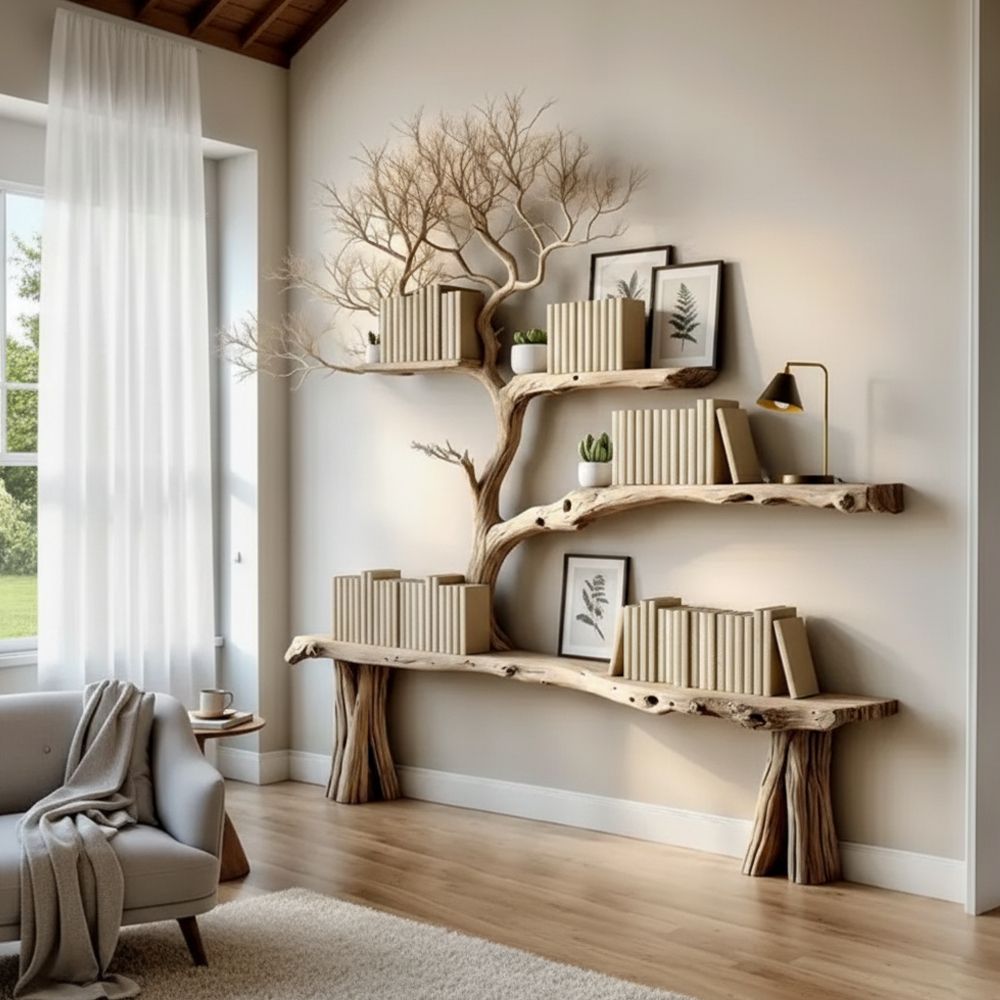 Handcrafted Console Table with Tree Branch Legs – Natural Barn & Pallet Wood