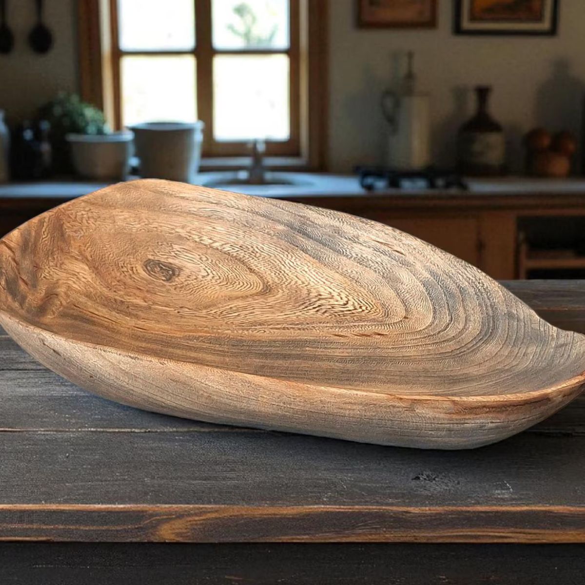 Rustic Hand-Carved Elm Wood Bowl – Charming and Unique