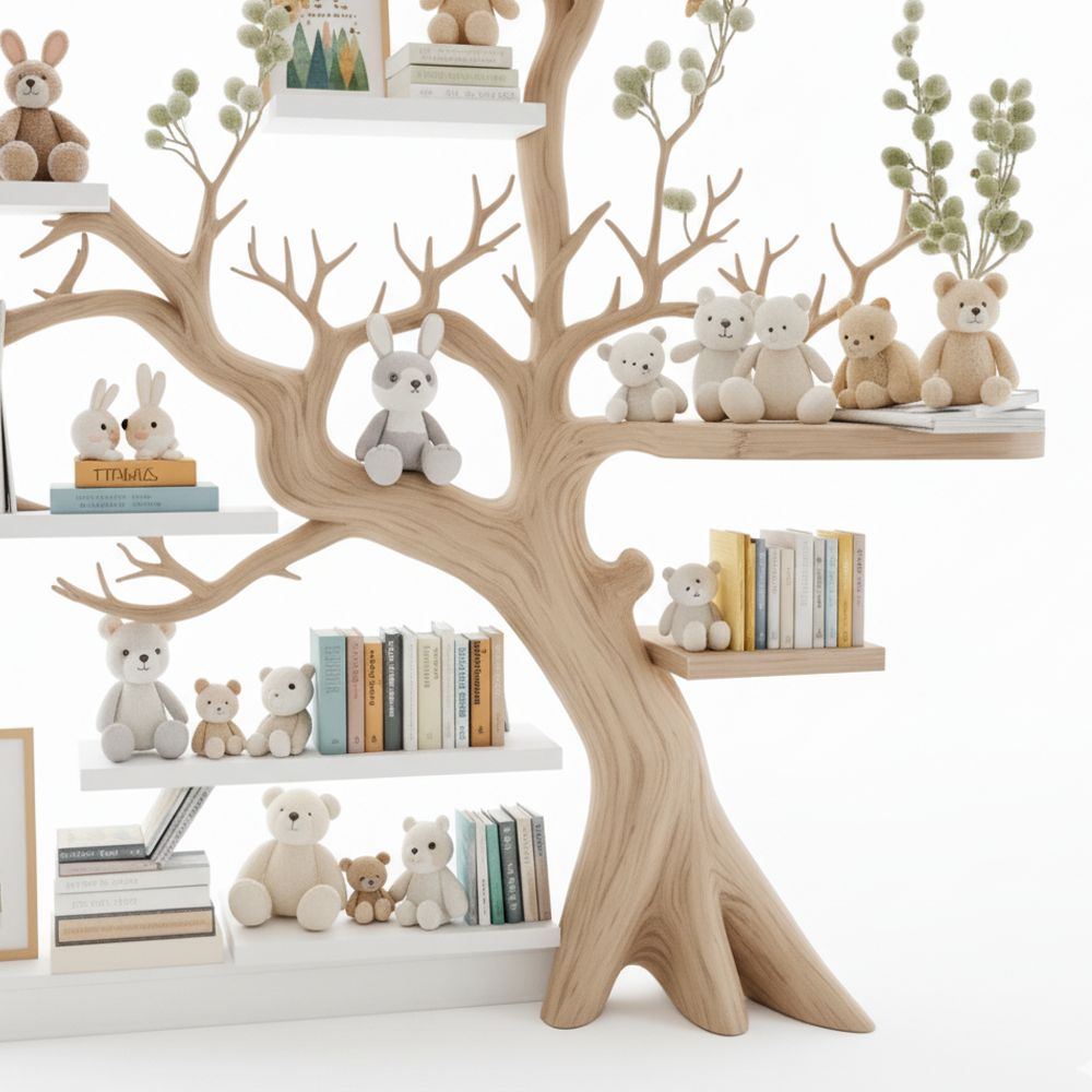 Handmade Tree Bookshelf – Natural Wood Kids Bedroom Decor