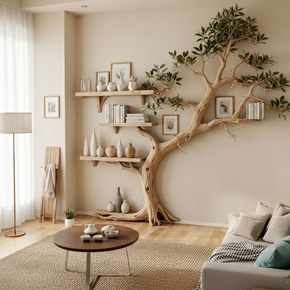 Tree-Shaped Wooden Bookshelf – Unique Handmade Design for Book Storage & Home Decor