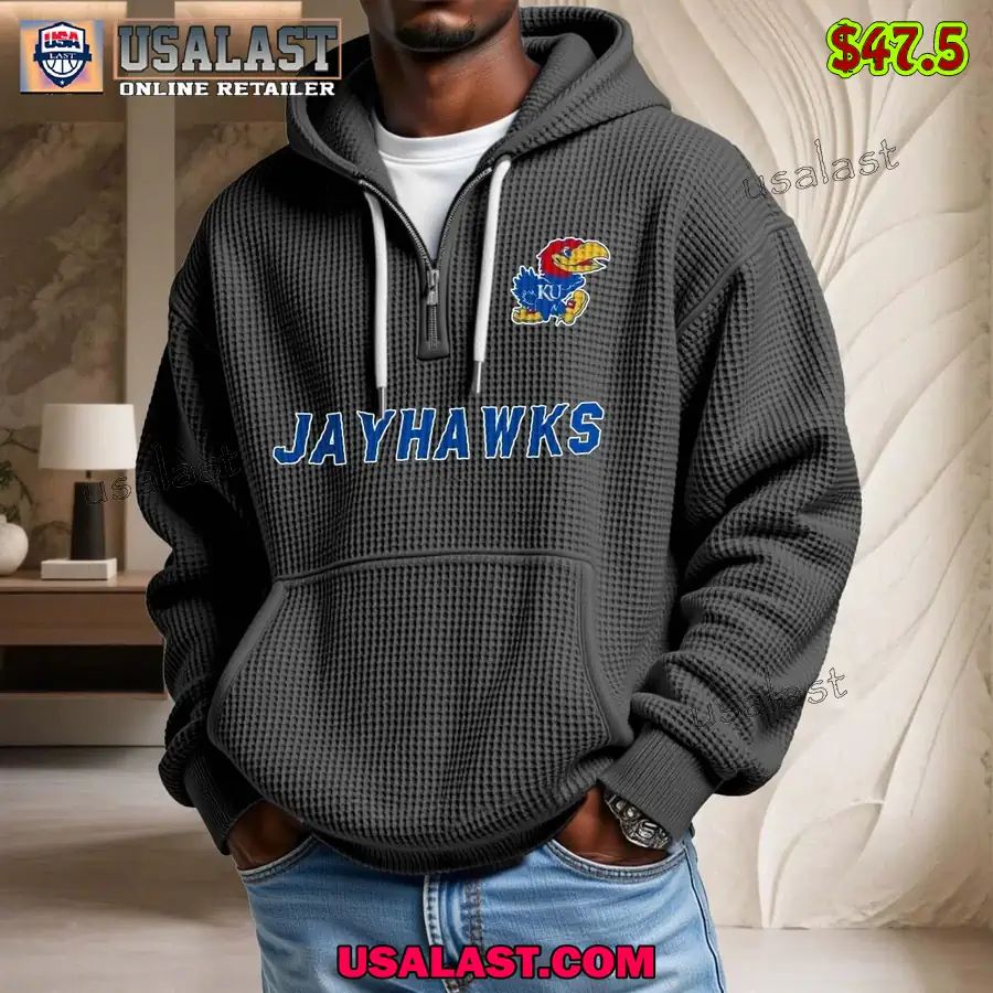 Kansas Jayhawks Waffle Half Zip Hoodie