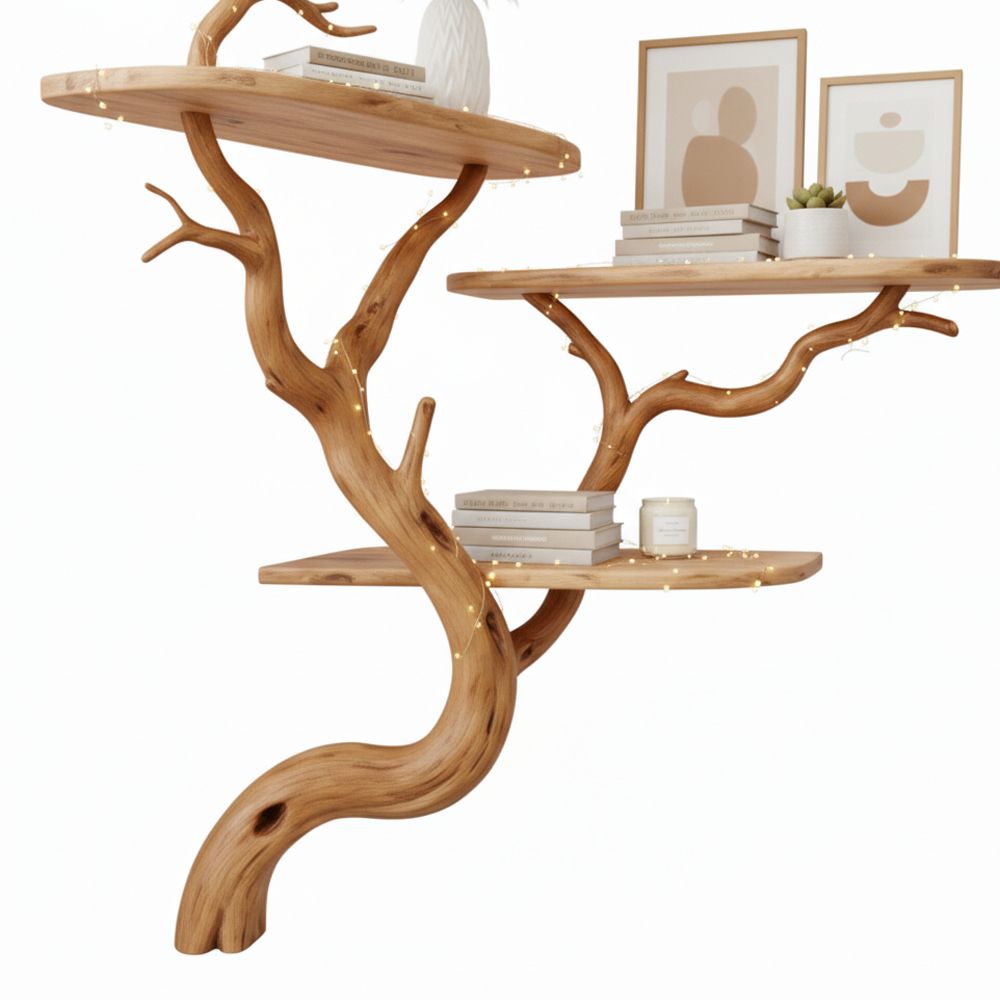Tree-Shaped Driftwood Bookshelf | Handmade Wall Shelf from Natural Branches