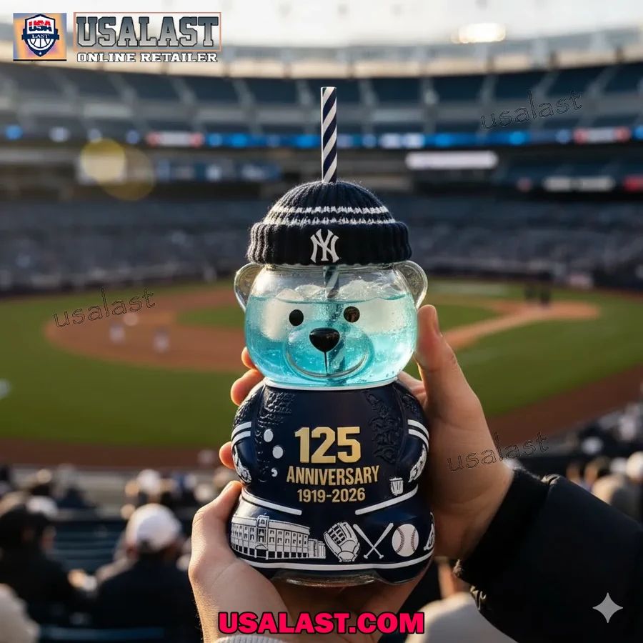 New York Yankees 125th Anniversary Collectible Bear Glass Cup