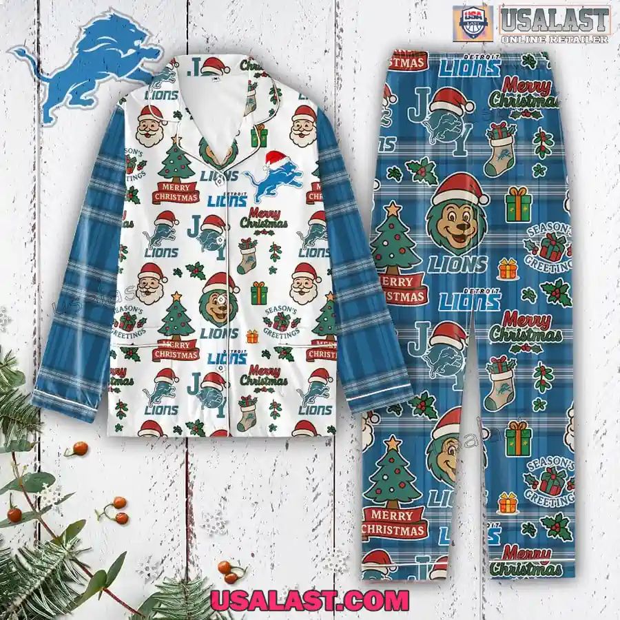 Detroit Lions Plaid Button Pajamas Set