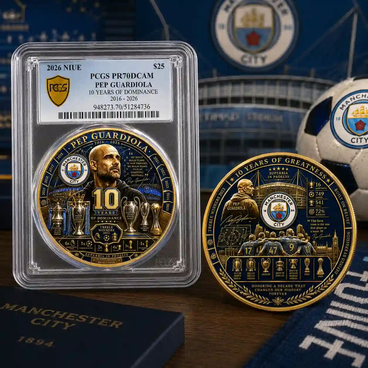 Man City Pep Guardiola 10 Years of Greatness Commemorative Challenge Coin