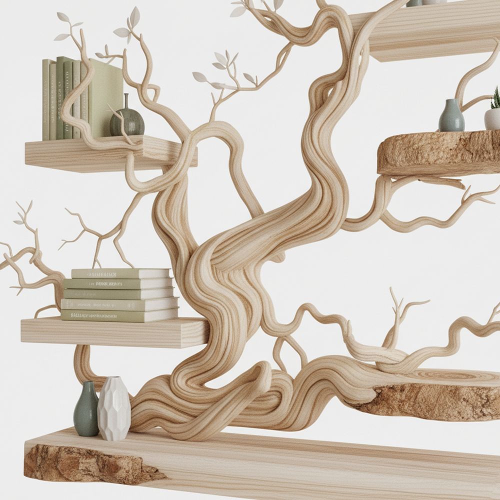 Tree Branch Bookshelf – Handmade Solid Wooden Wall Shelf