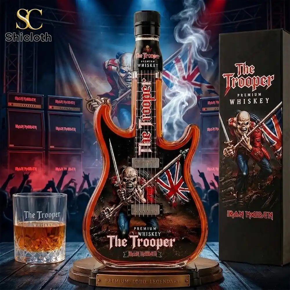 2026 Iron Maidens The Trooper Guitar Whiskey Bottle