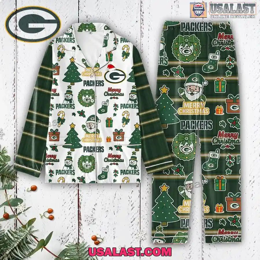 Green Bay Packers Plaid Button Pajamas Set