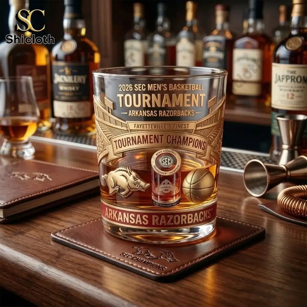 Arkansas Razorbacks 2026 SEC Men’s Basketball Tournament Champions Whiskey Glass