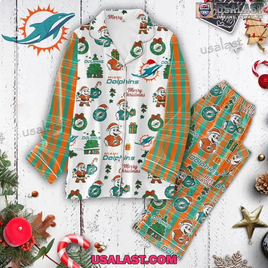 Miami Dolphins Plaid Button Pajamas Set