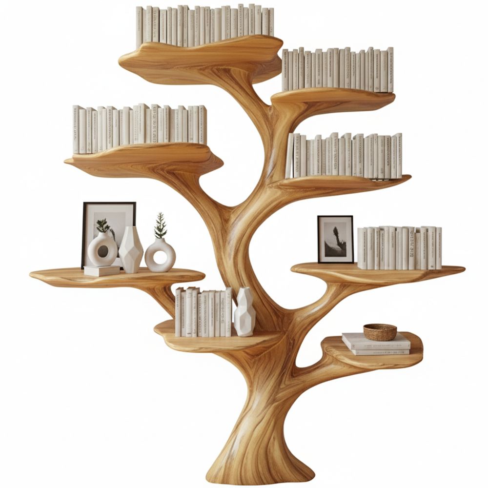 Handcrafted Tree Branch Bookshelf – Solid Wood Wall-Mounted Art Shelf Handmade Furniture