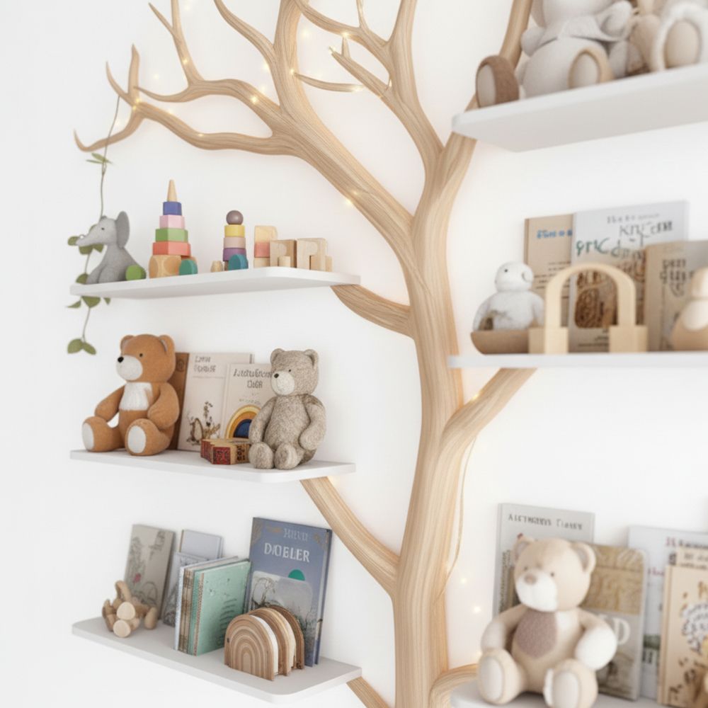 Handmade Montessori Tree Bookshelf Kids – Solid Wood Floating Shelves Bookcase Nursery